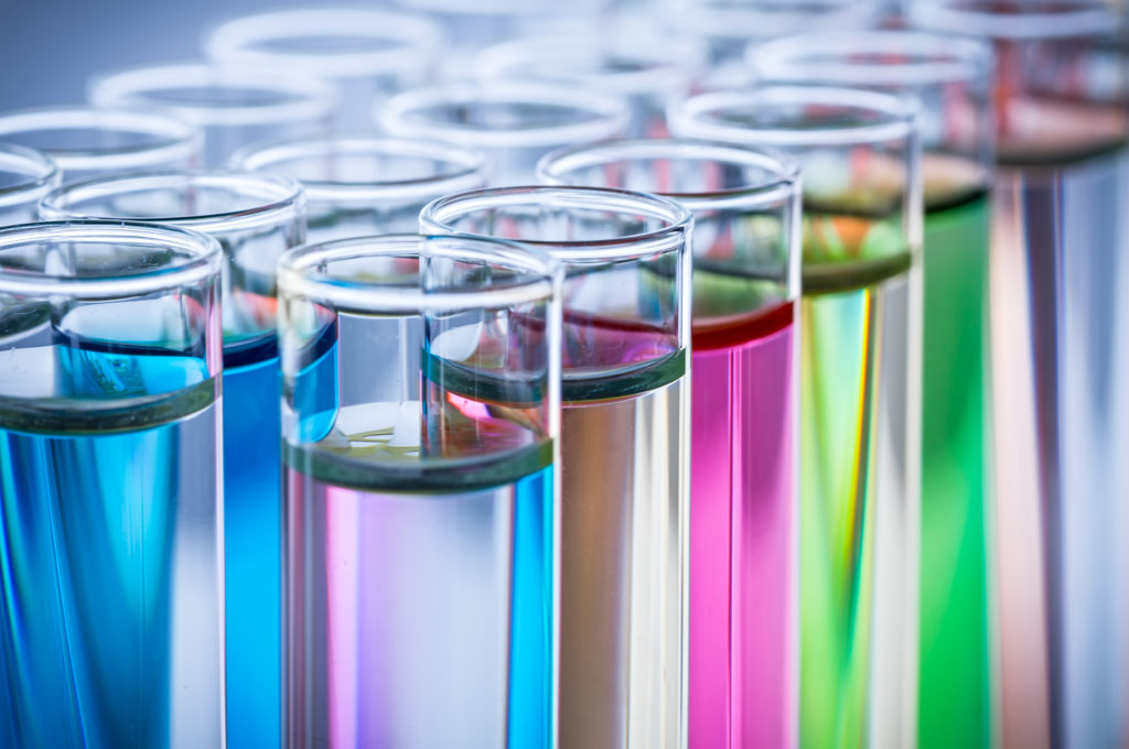 test tubes with colorful chemicals